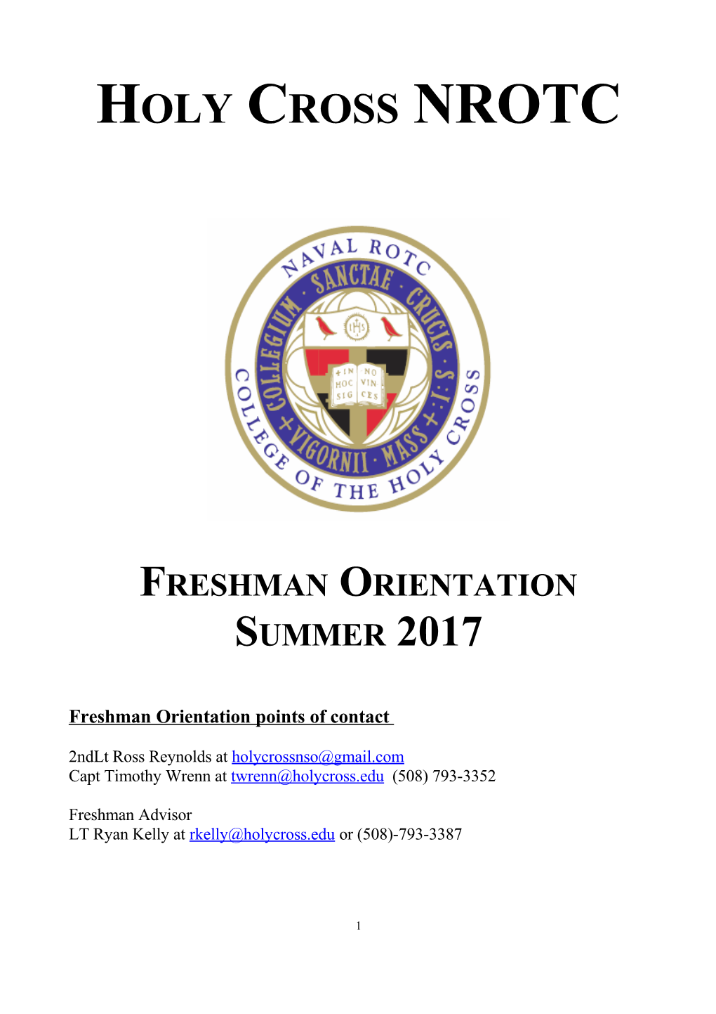Freshman Orientation Points of Contact