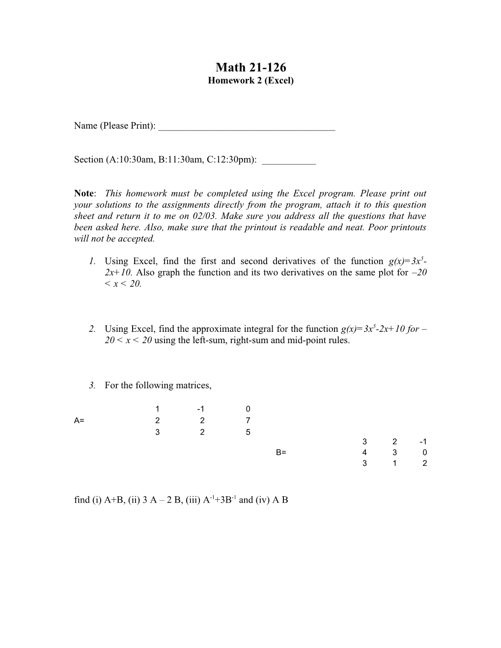 Homework 2 (Excel)