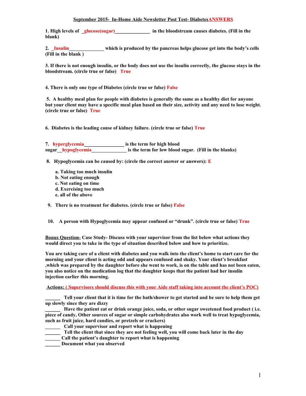 August 2008 In-Home Aide Newsletter Post Test- Disaster Preparedness