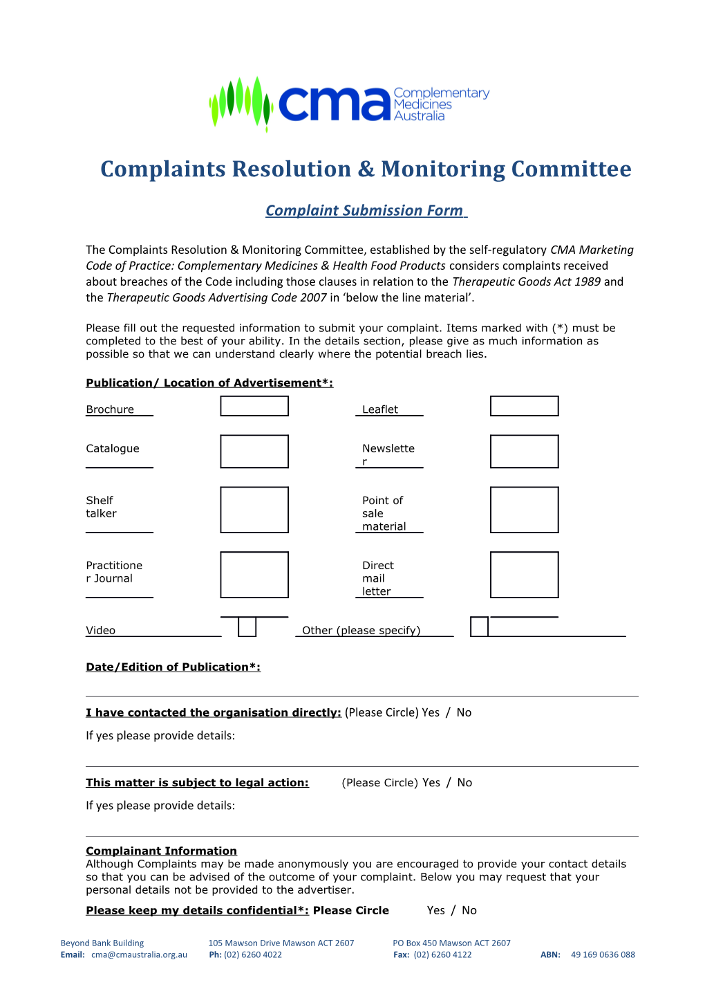 Complaints Resolution & Monitoring Committee