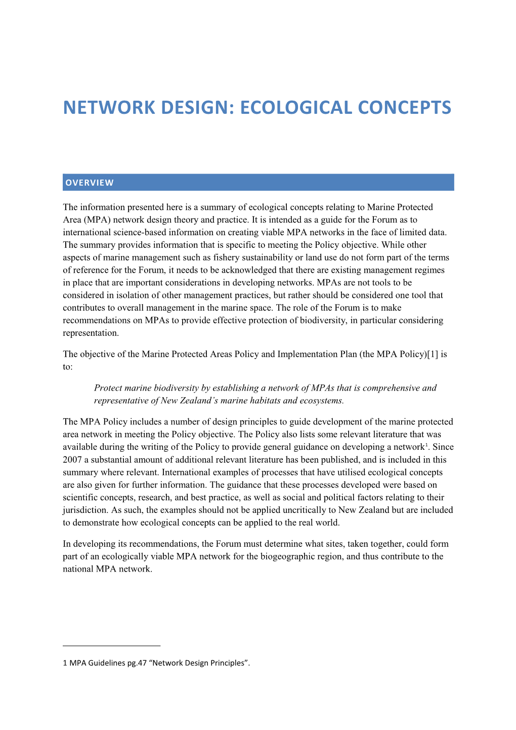 Network Design: Ecological Concepts
