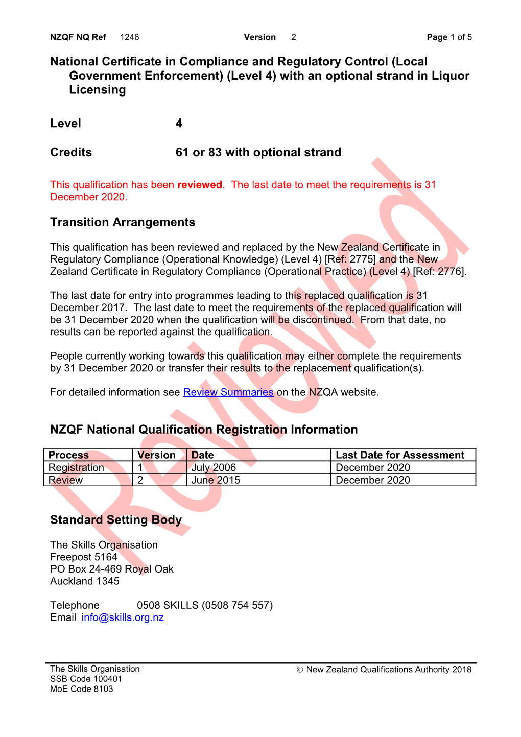 1246 National Certificate in Compliance and Regulatory Control (Local Government Enforcement)