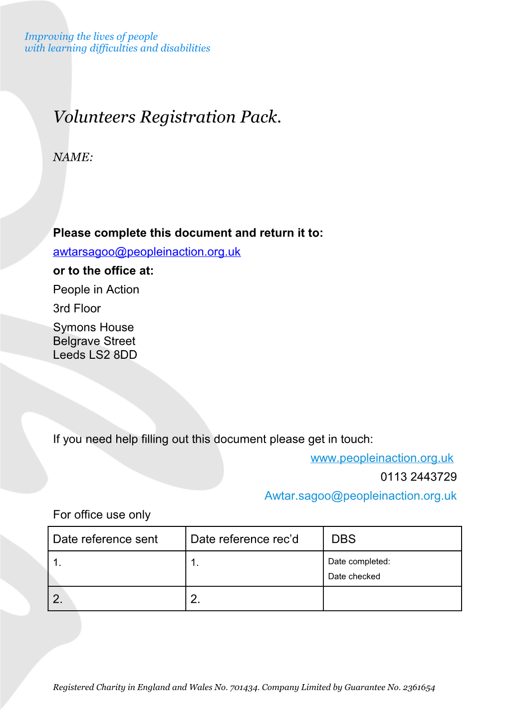 Volunteers Registration Pack