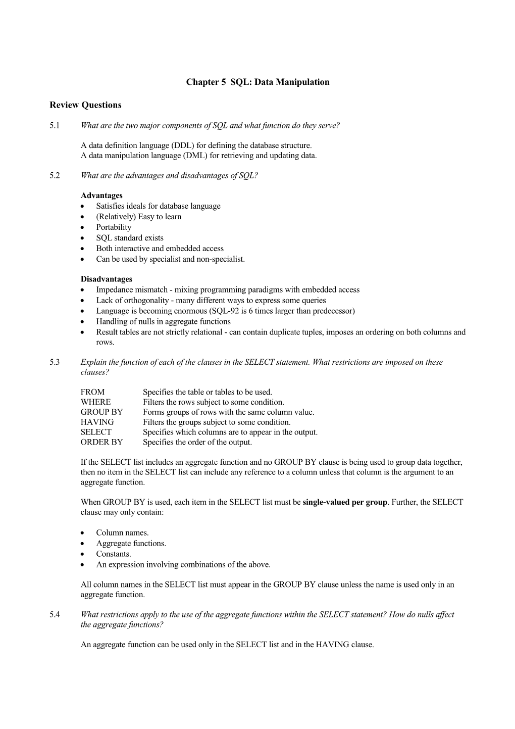 Chapter 5 SQL: Data Manipulation