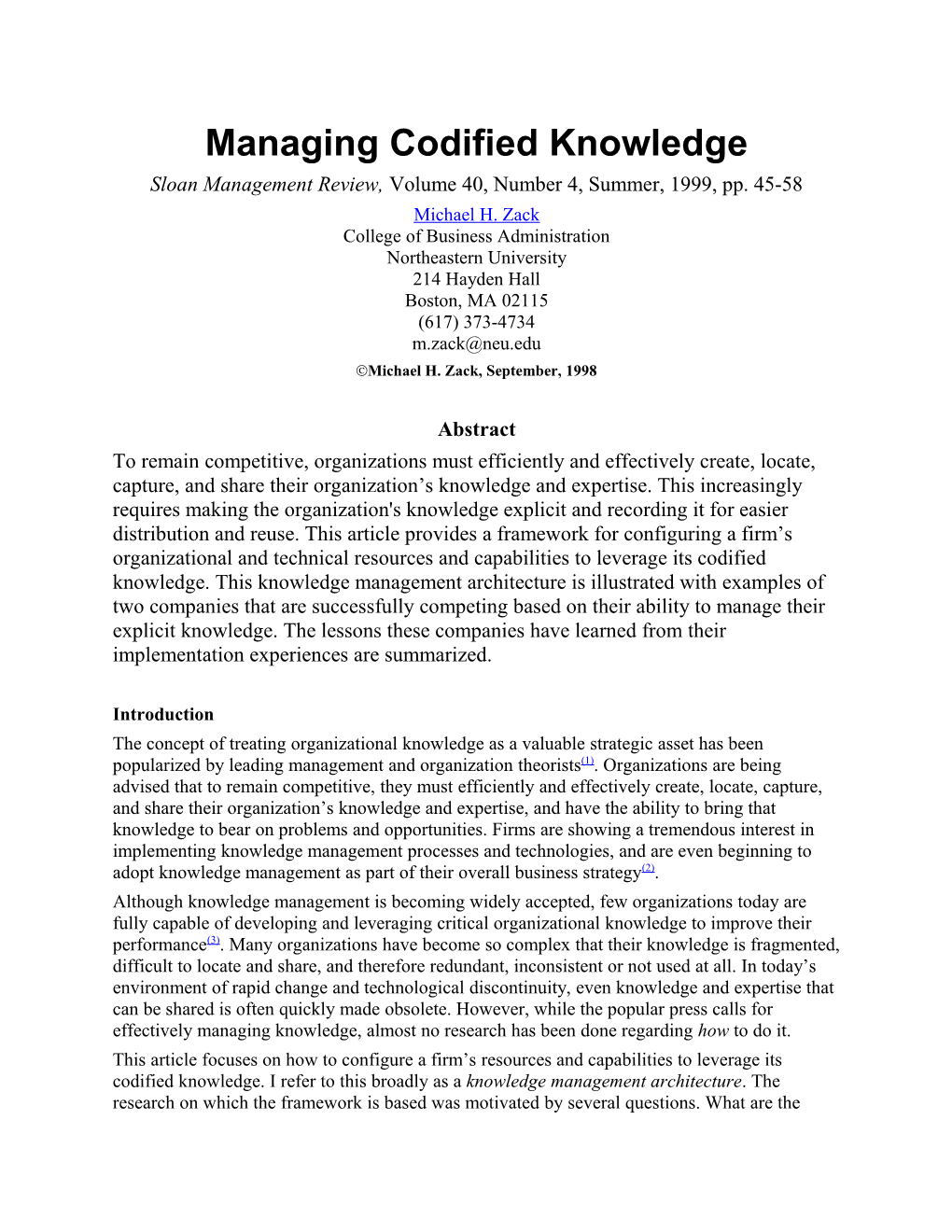 Managing Codified Knowledge