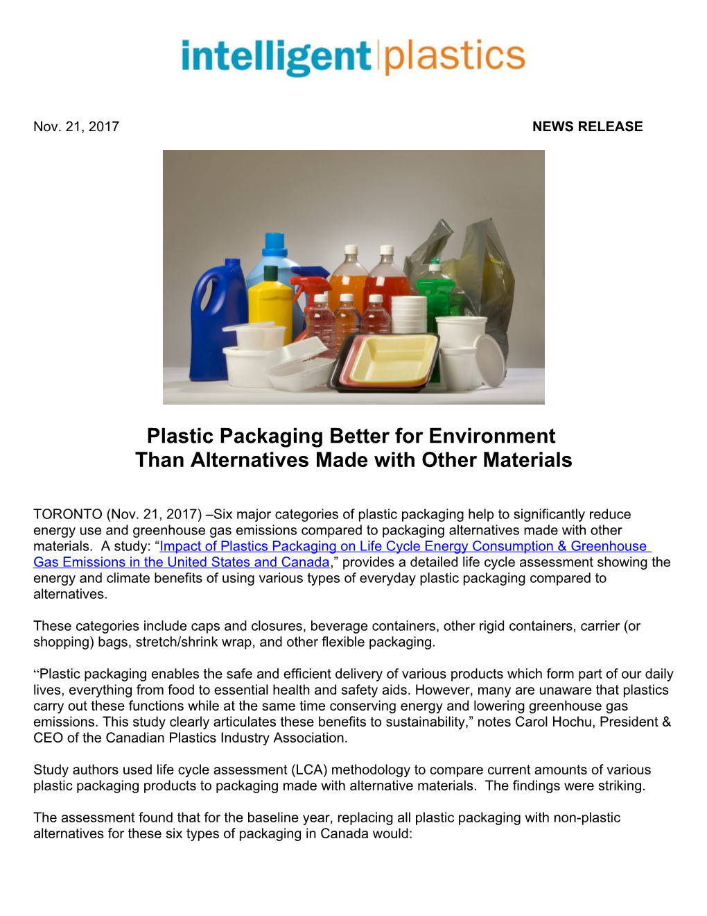 Plastic Packaging Better for Environment