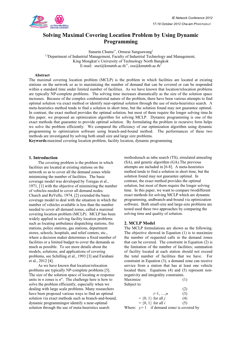 Solving Maximal Covering Location Problem by Using Dynamic Programming