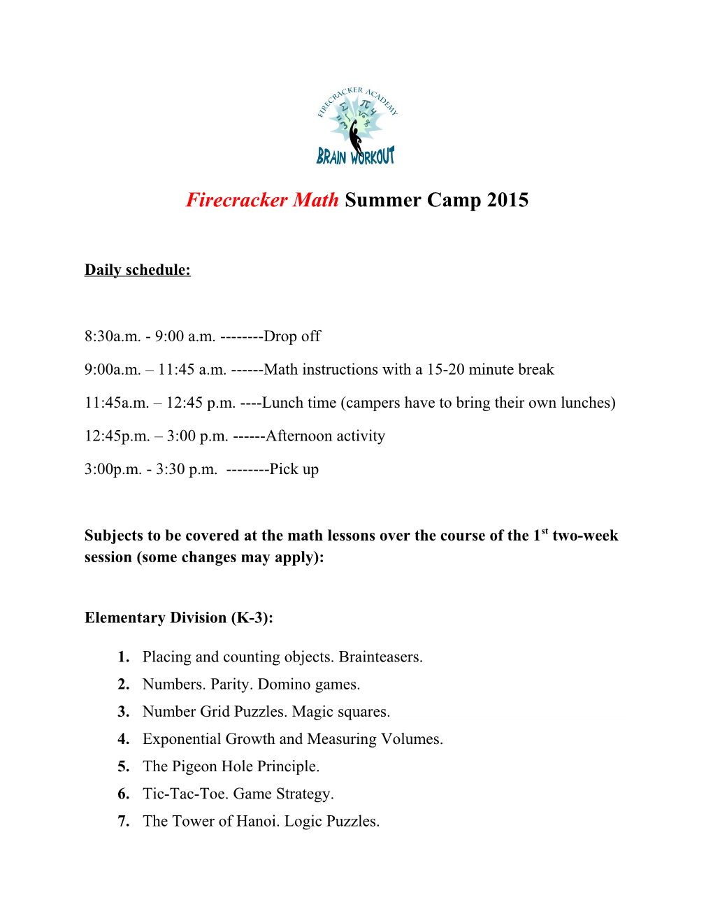 Firecracker Mathsummer Camp 2015