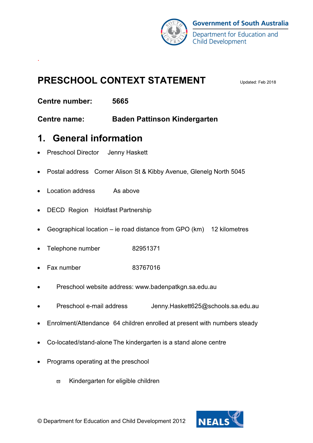 Preschool Context Statement - Template