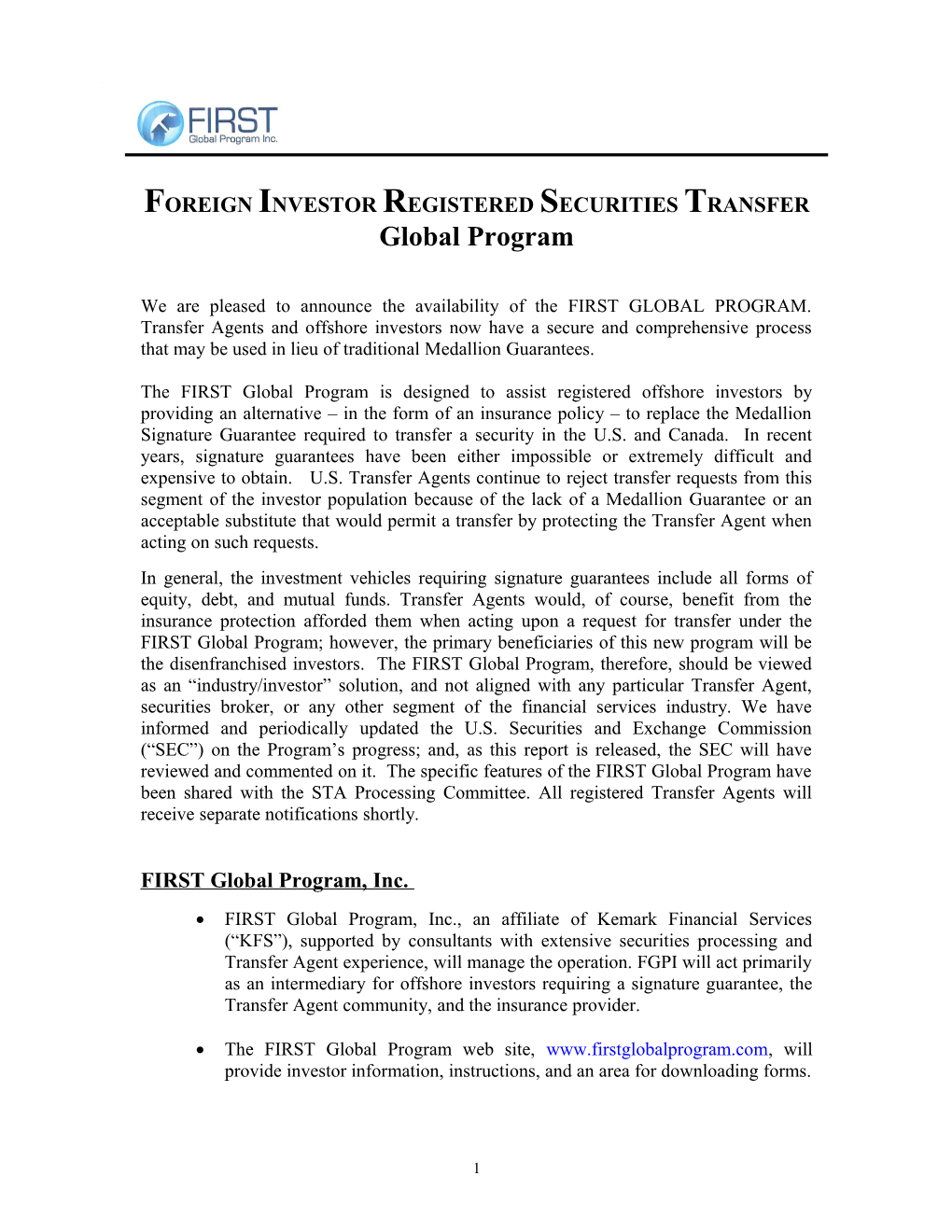 Foreign Investor Registered Securities Transfer
