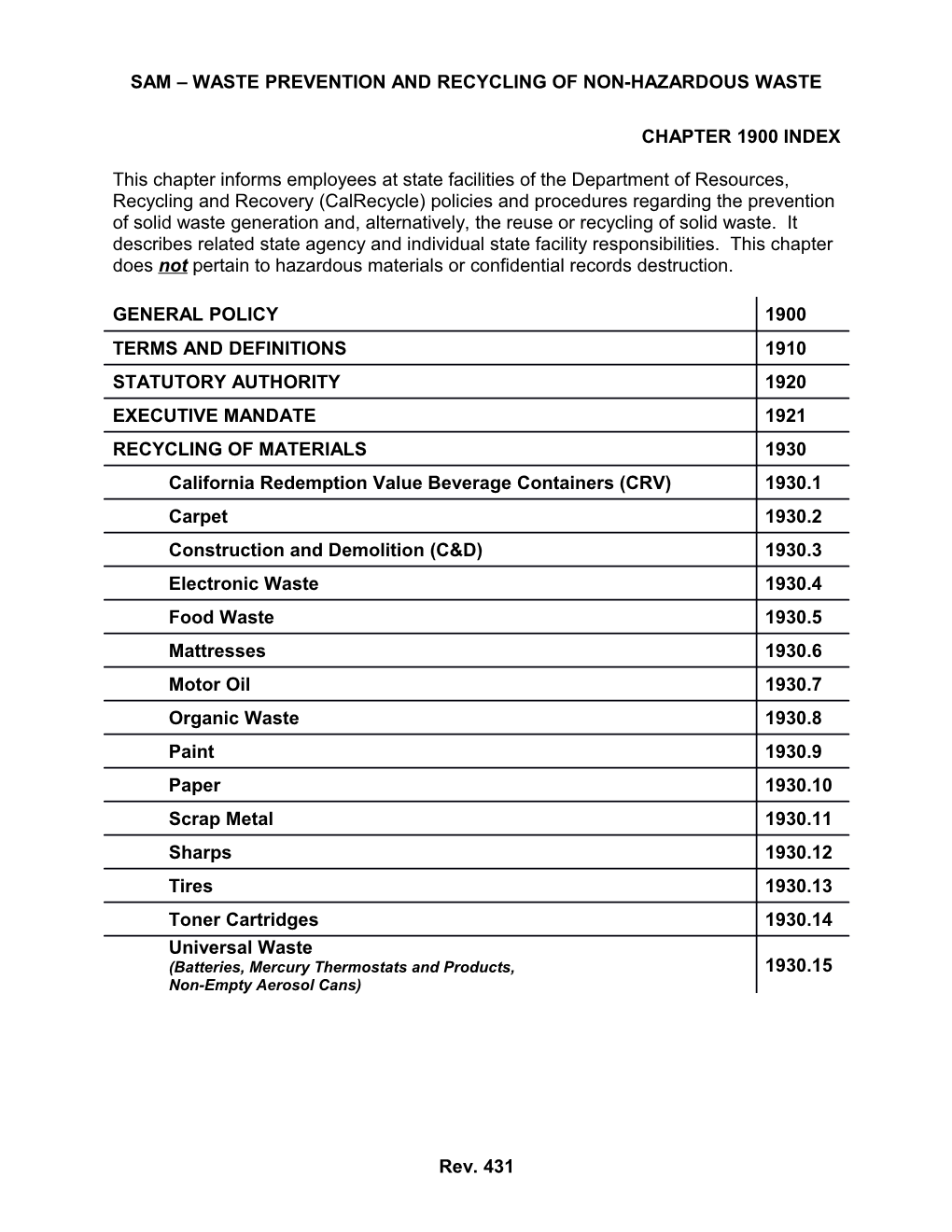 Sam Waste Prevention and Recycling of Non-Hazardous Waste