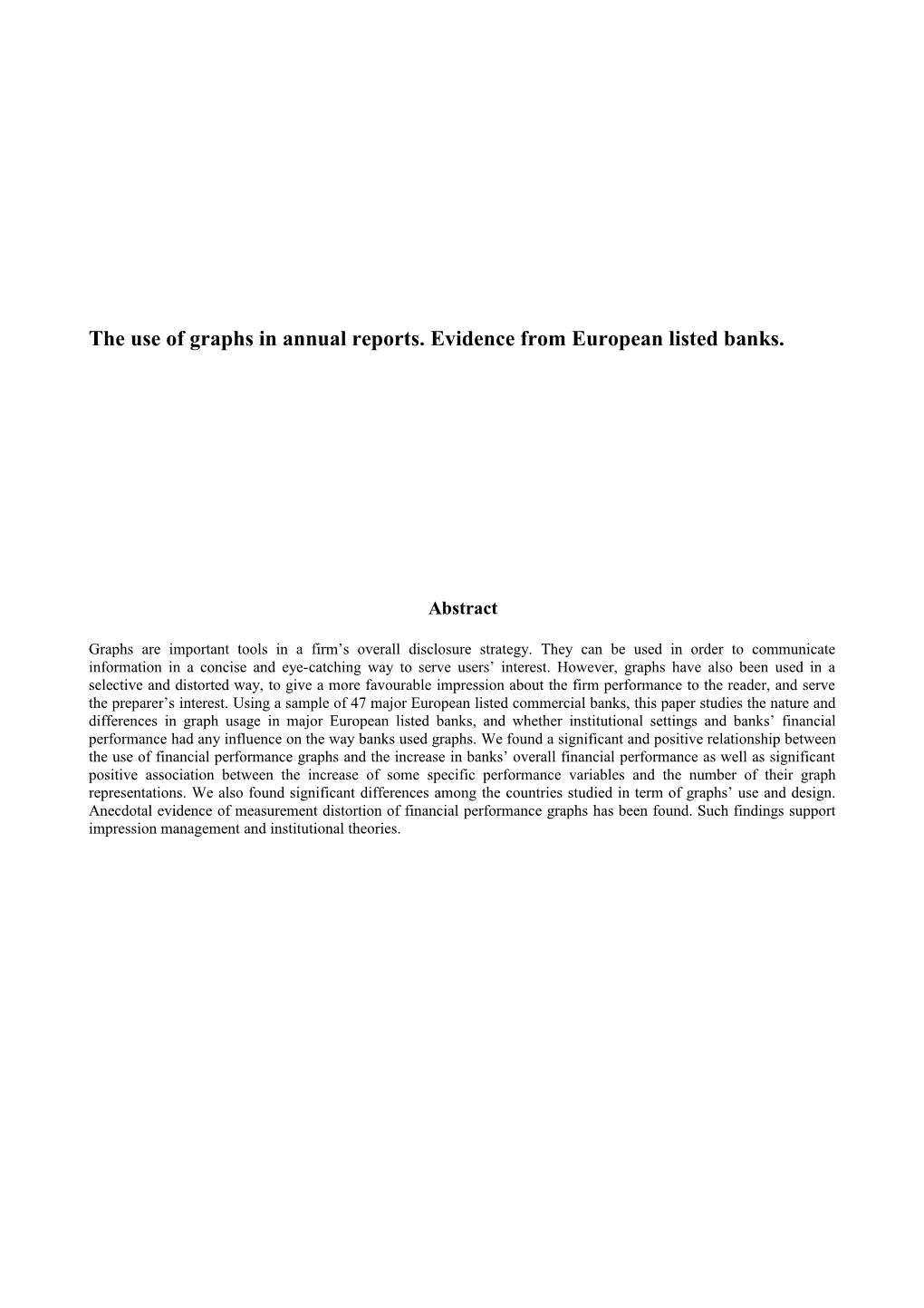 The Use of Graphs in Annual Reports. Evidence from European Listed Banks