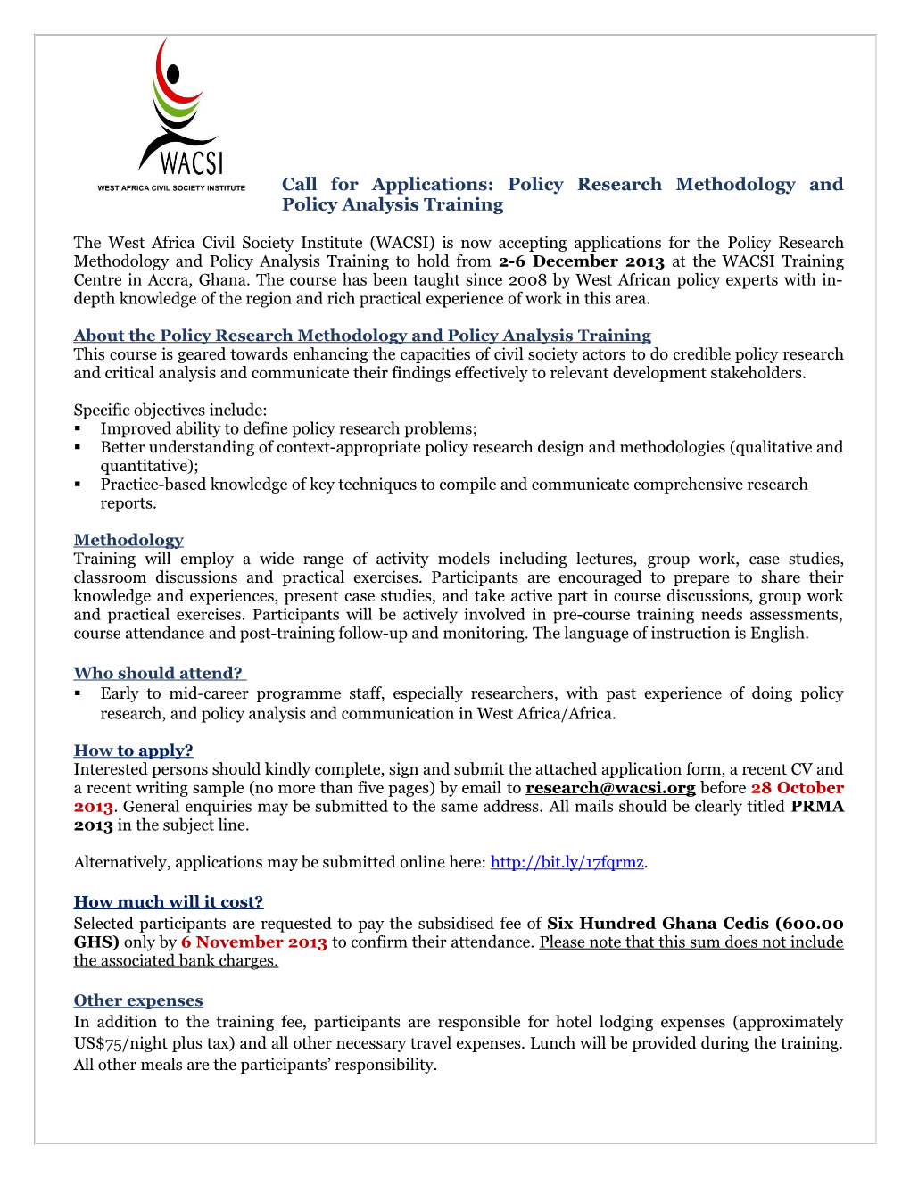 Call for Applications: Policy Research Methodology and Policy Analysis Training