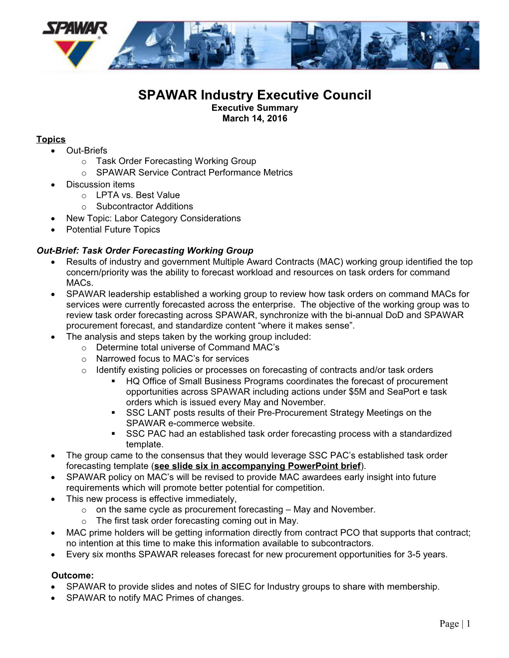SPAWAR Industry Executive Council