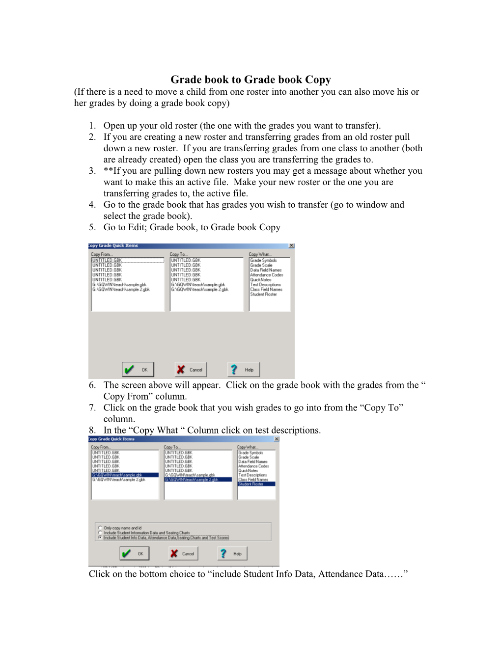 Grade Book to Grade Book Copy