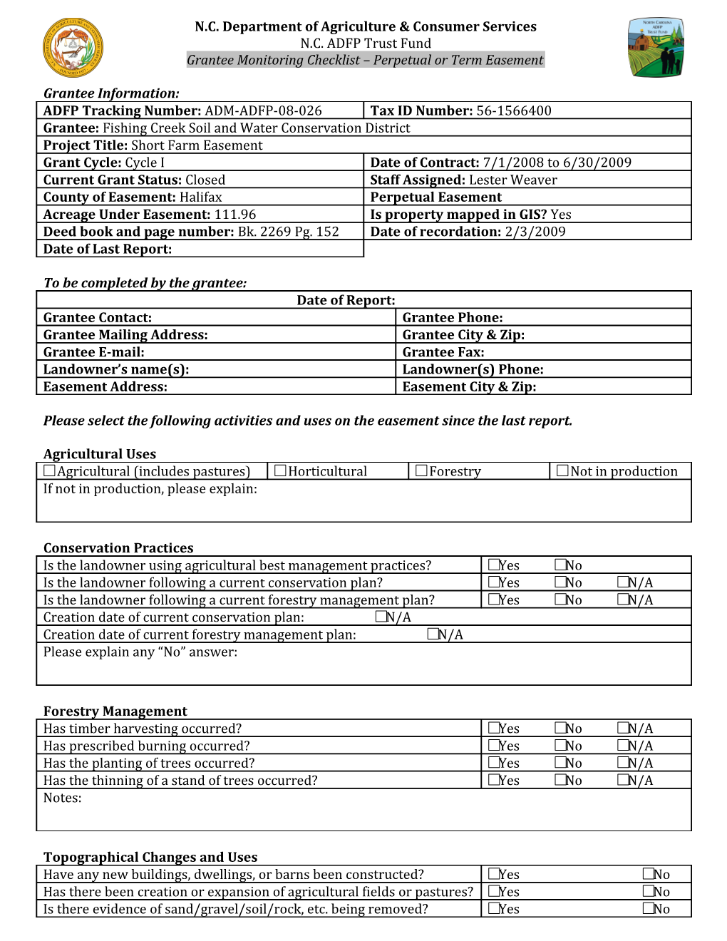 Grantee Monitoring Checklist Perpetual Or Term Easement s1