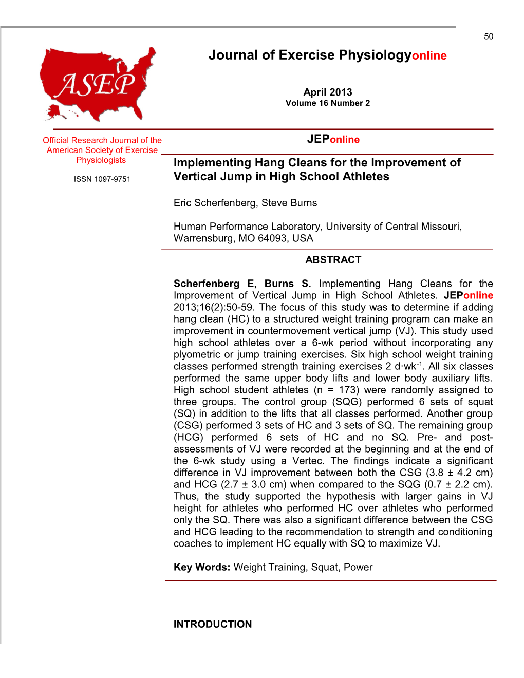 Implementing Hang Cleans for the Improvement Of