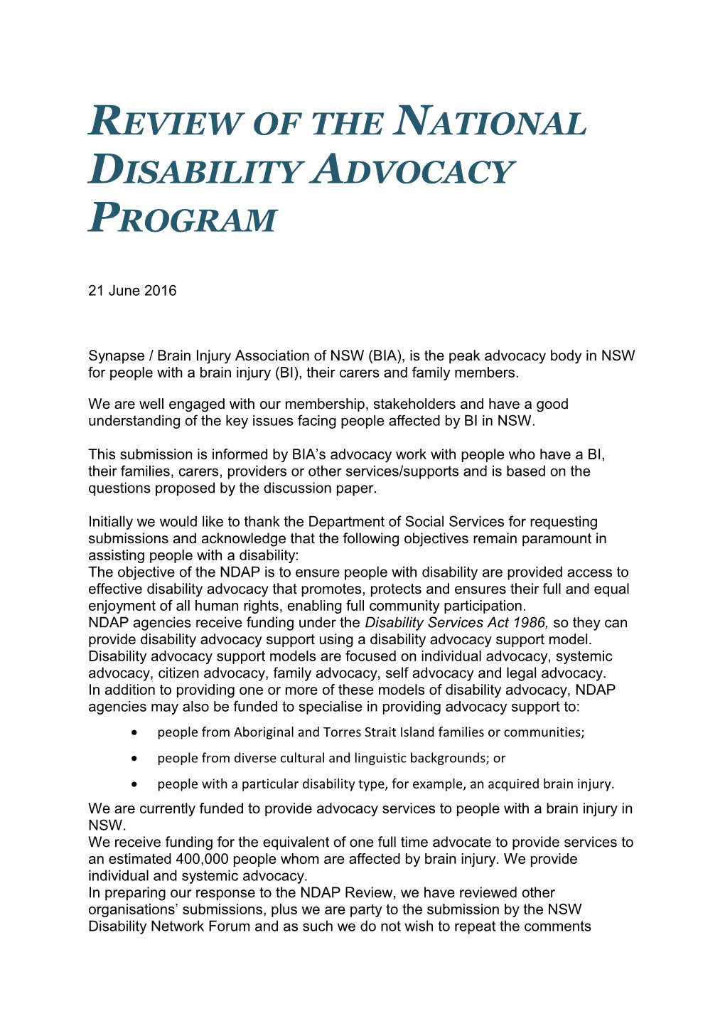 Review of the National Disability Advocacy Program
