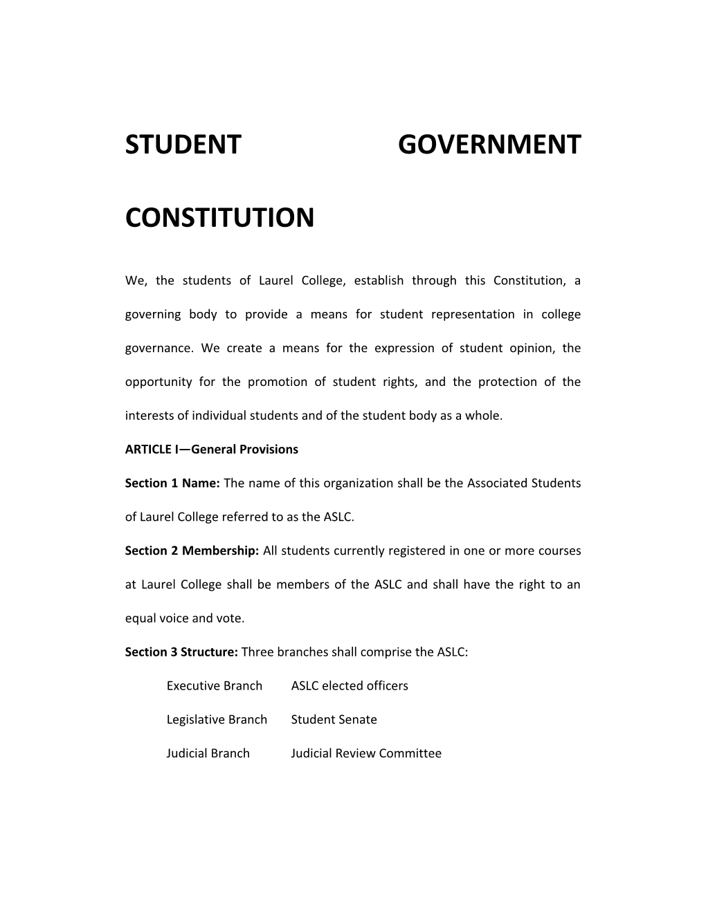 Student Government Constitution