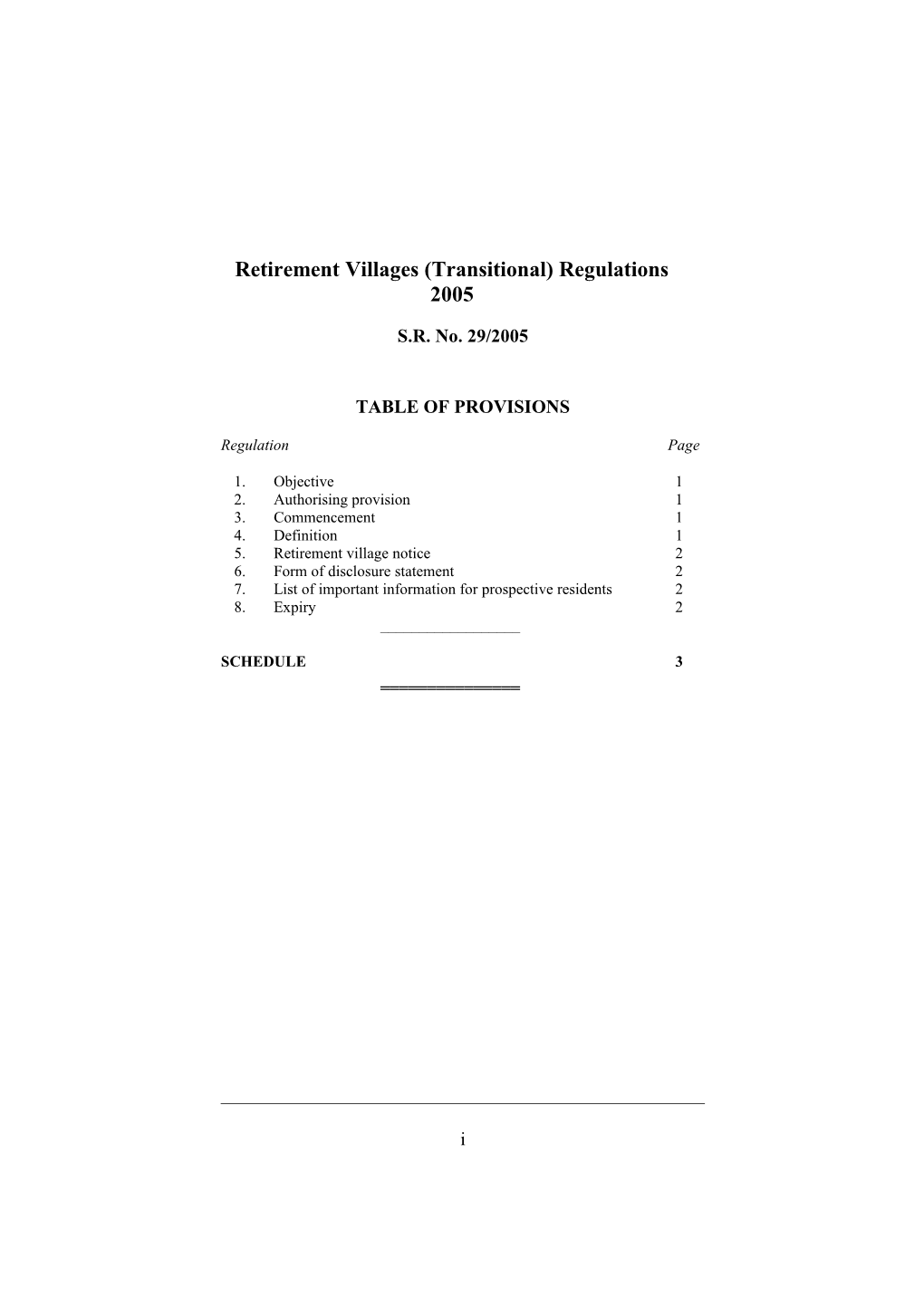 Retirement Villages (Transitional) Regulations 2005