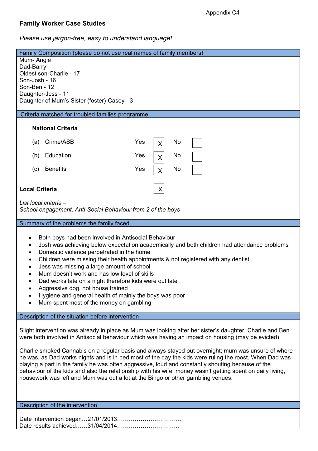 Family Worker Case Studies Format