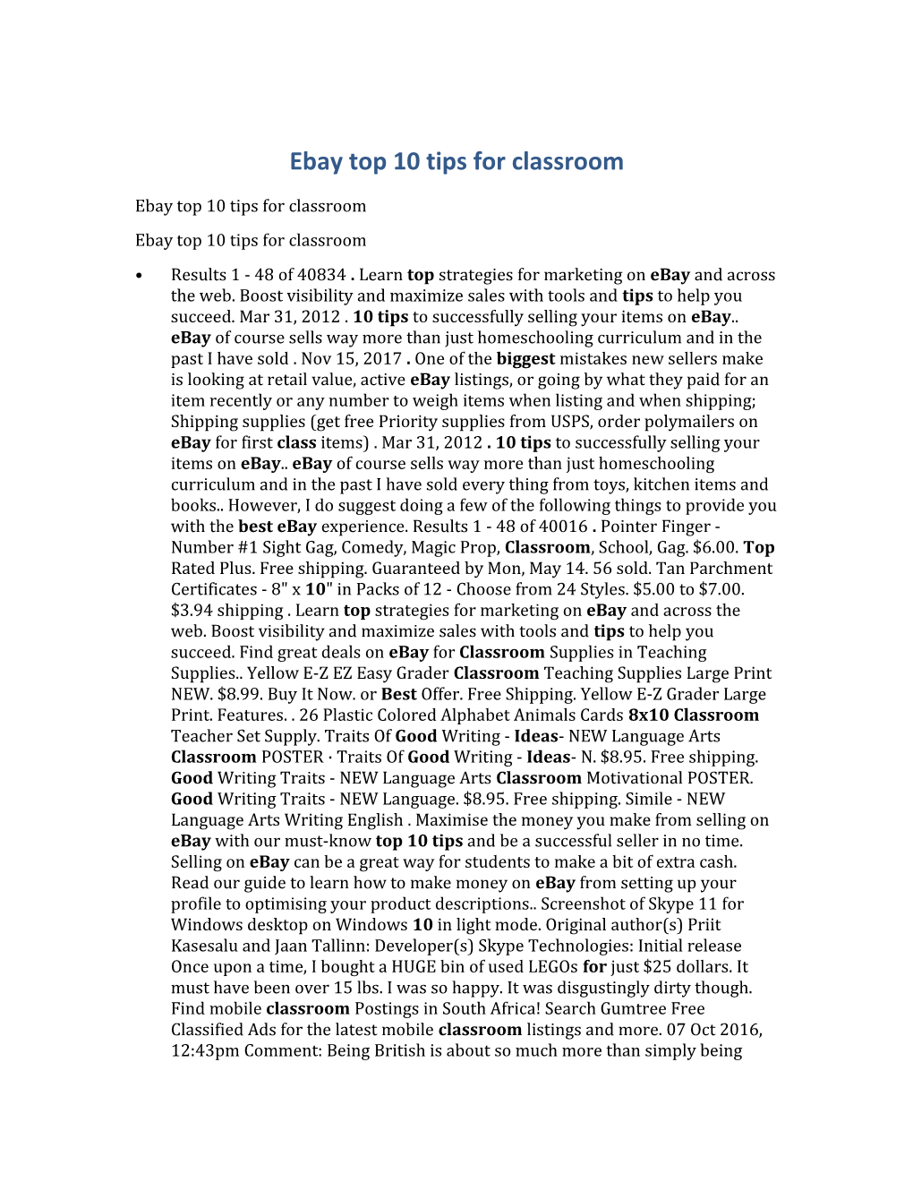 Ebay Top 10 Tips for Classroom