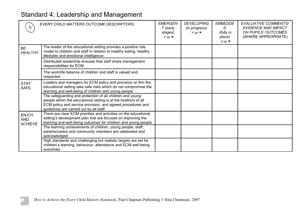 Standard 4: Leadership and Management