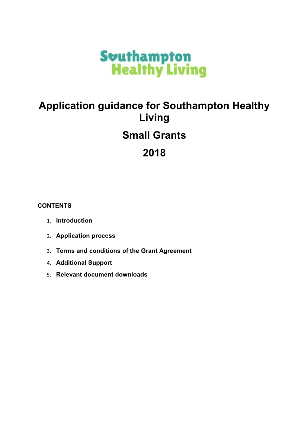 Application Guidance for Southampton Healthy Living