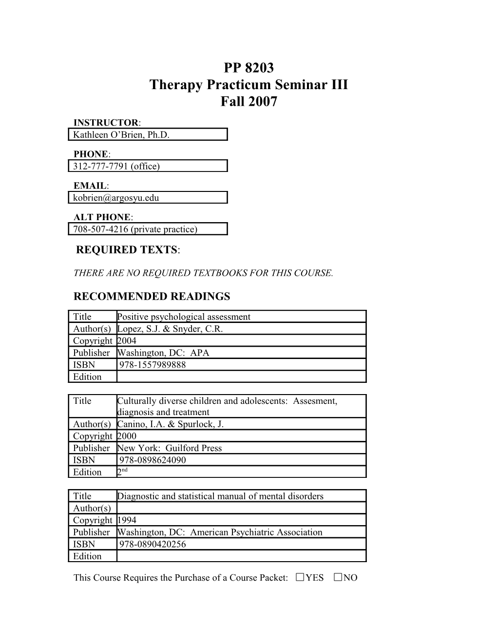 Therapy Practicum Seminar III