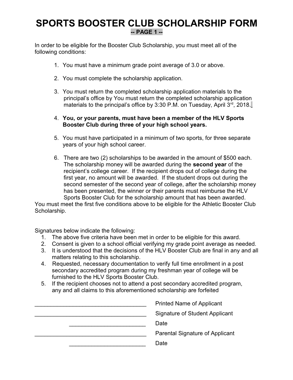 Booster Club Scholarship Form