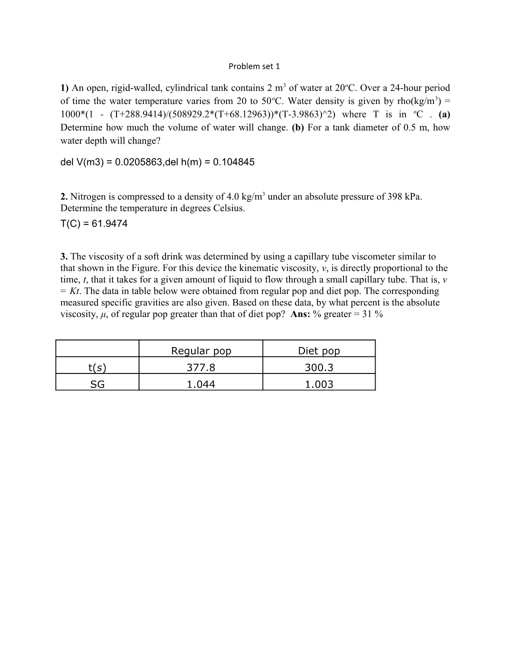 1) an Open, Rigid-Walled, Cylindrical Tank Contains 2 M3 of Water at 20Oc. Over a 24-Hour