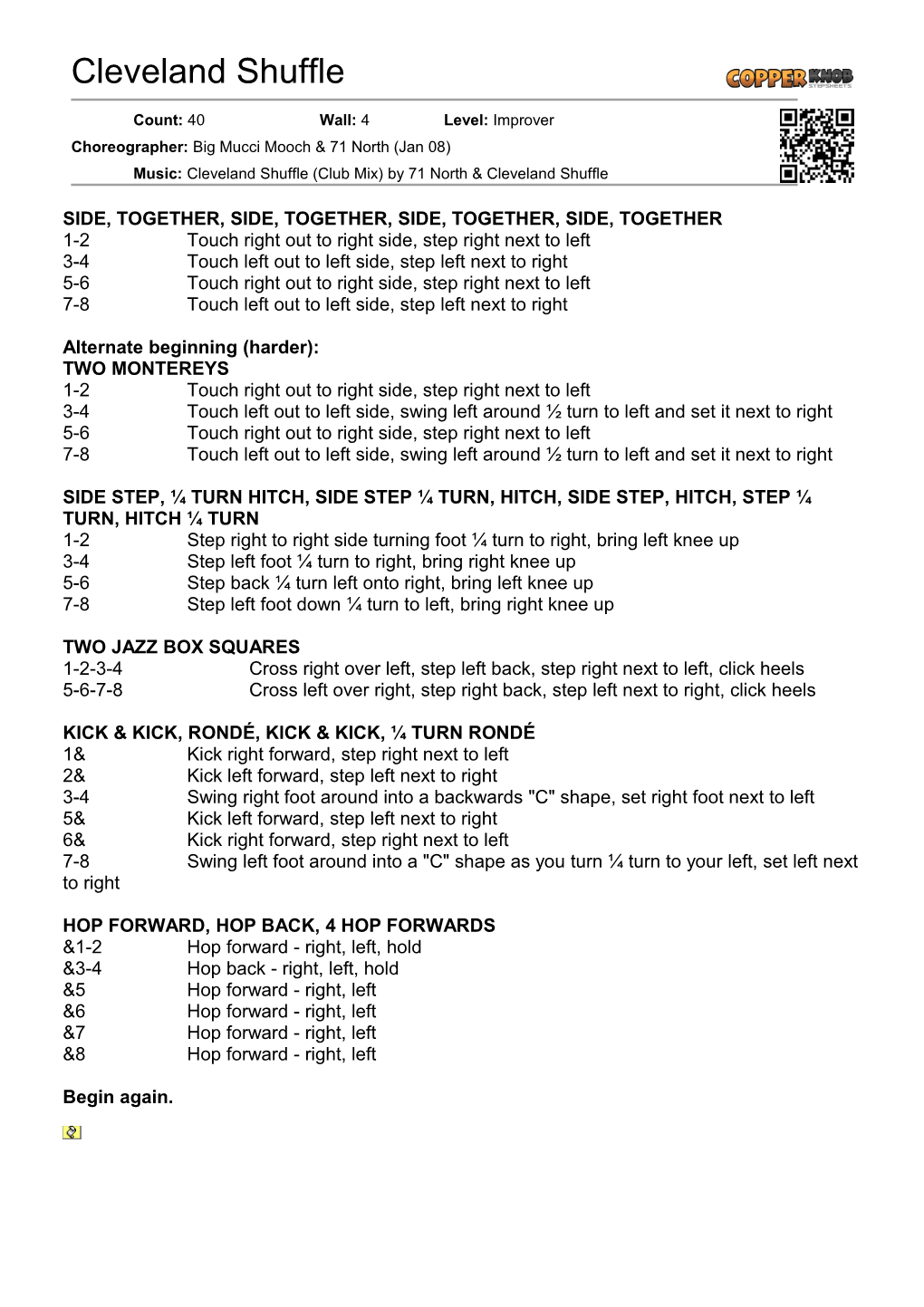 Copperknob - Linedance Stepsheets - Cleveland Shuffle