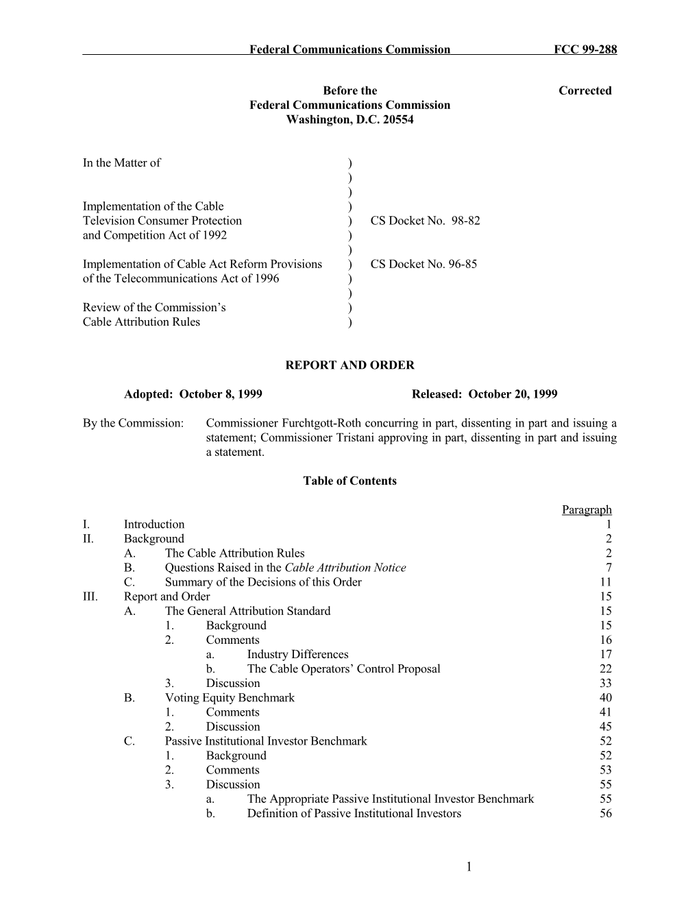 Federal Communications Commission FCC 99-288