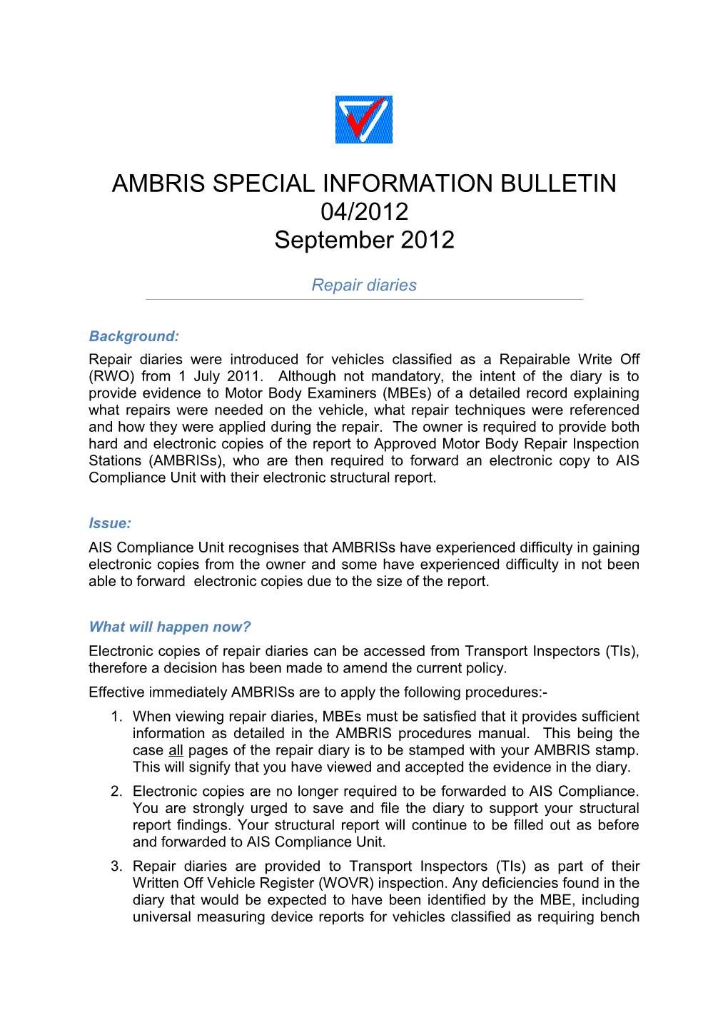 Ambris Special Information Bulletin