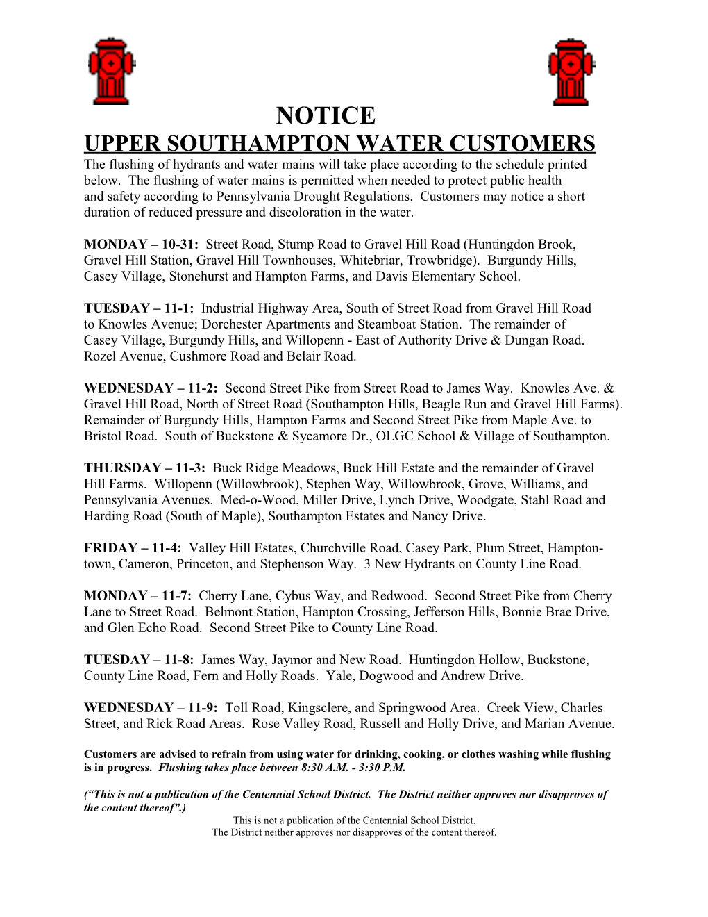 Upper Southampton Water Customers