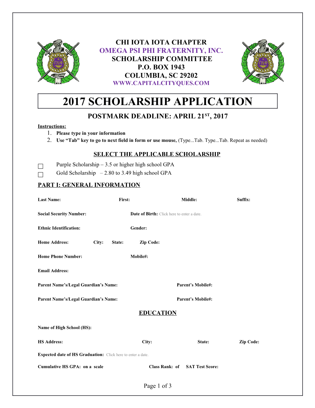 2017 Scholarship Application