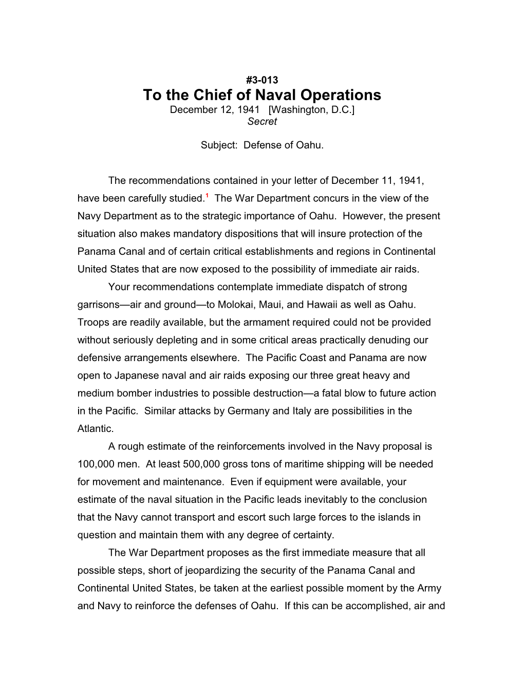 To the Chief of Naval Operations