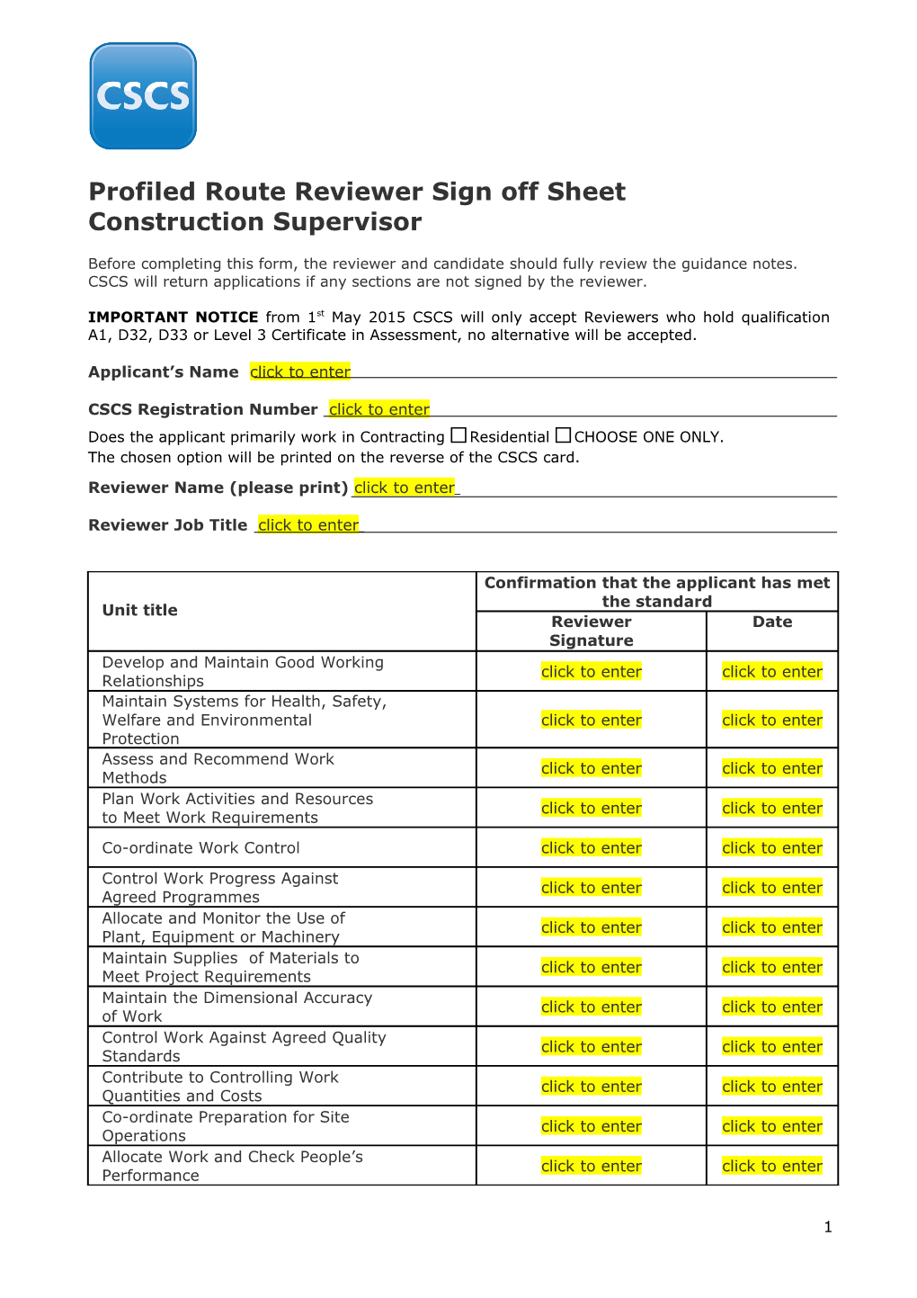 Profiled Route Reviewer Sign Off Sheet