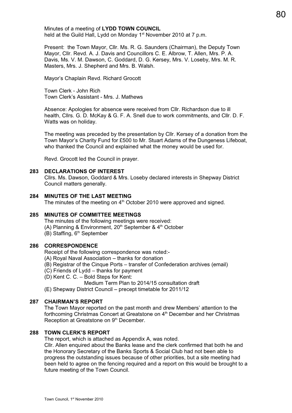 Minutes of a Meeting of LYDD TOWN COUNCIL