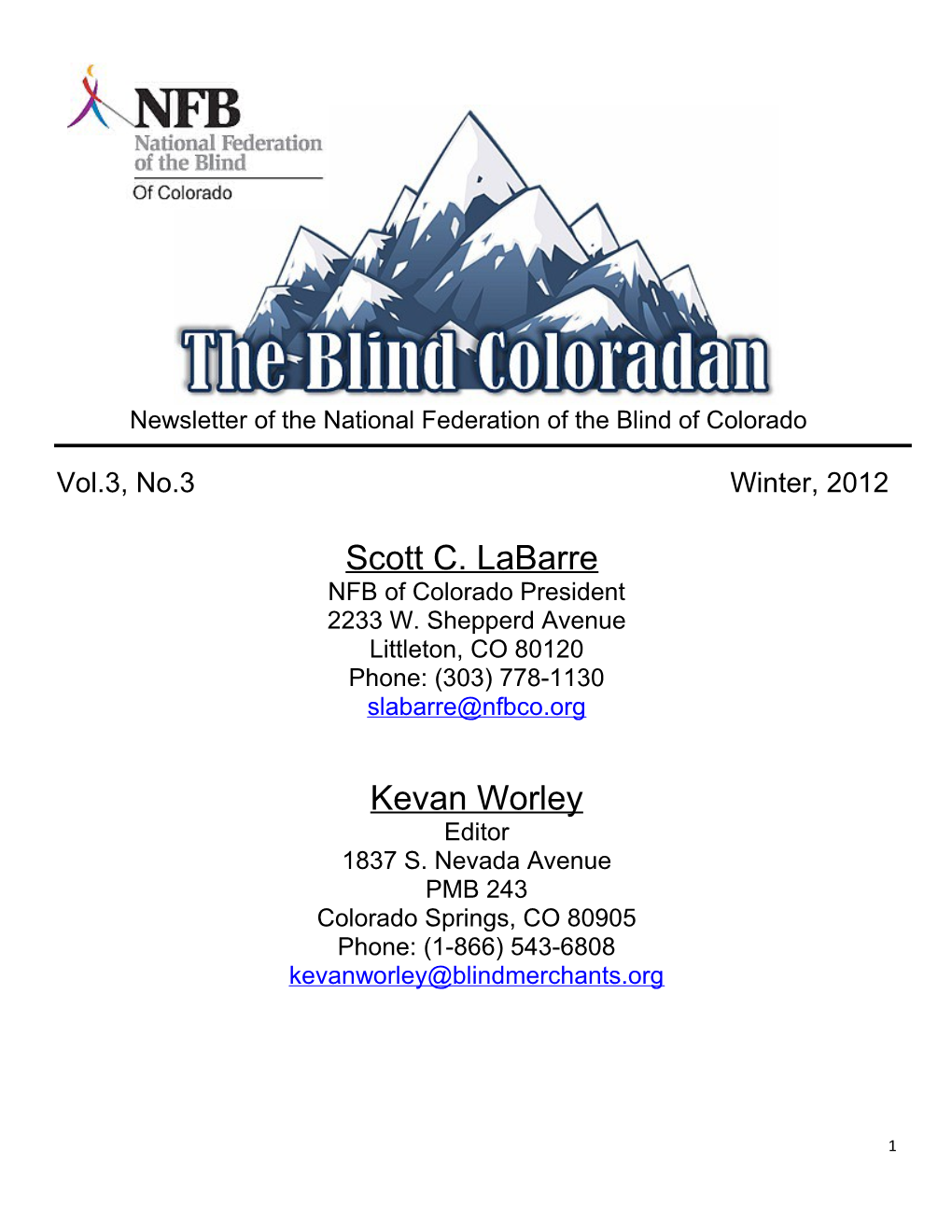 Newsletter of the National Federation of the Blind of Colorado