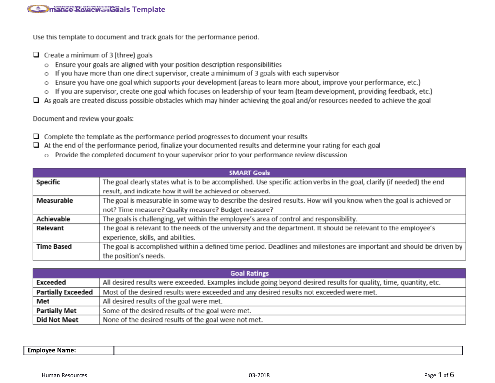 Performance Review Goals Template