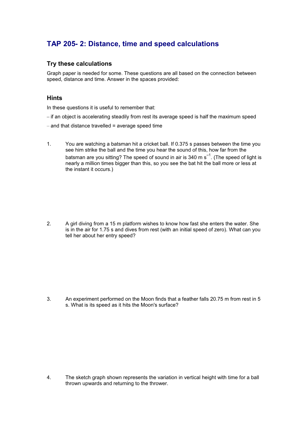 TAP 205- 2: Distance, Time and Speed Calculations