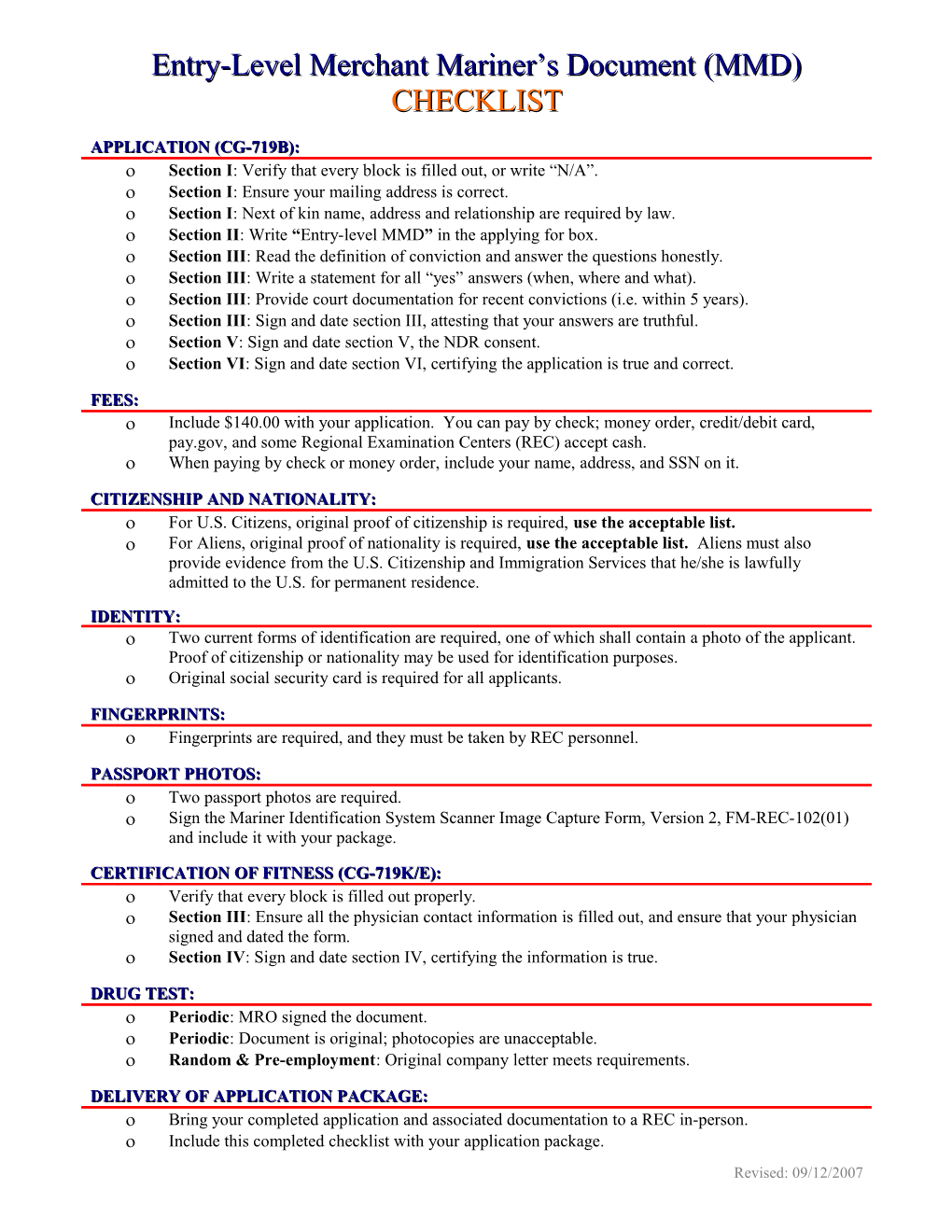 Entry-Level Merchant Mariner S Document (MMD)