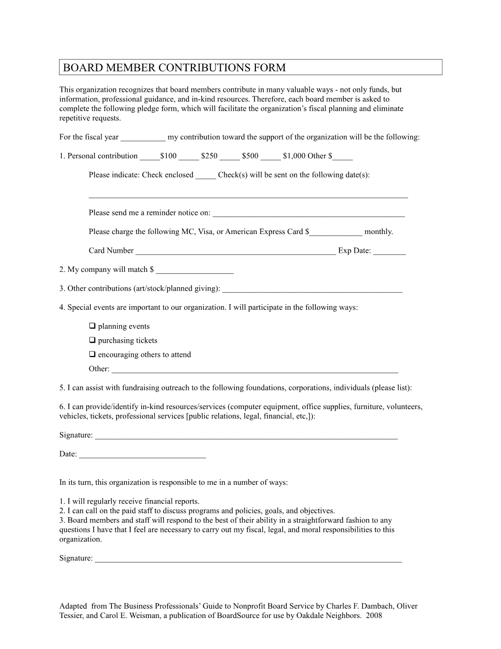 Widowed Persons Service Board Member Contributions Form