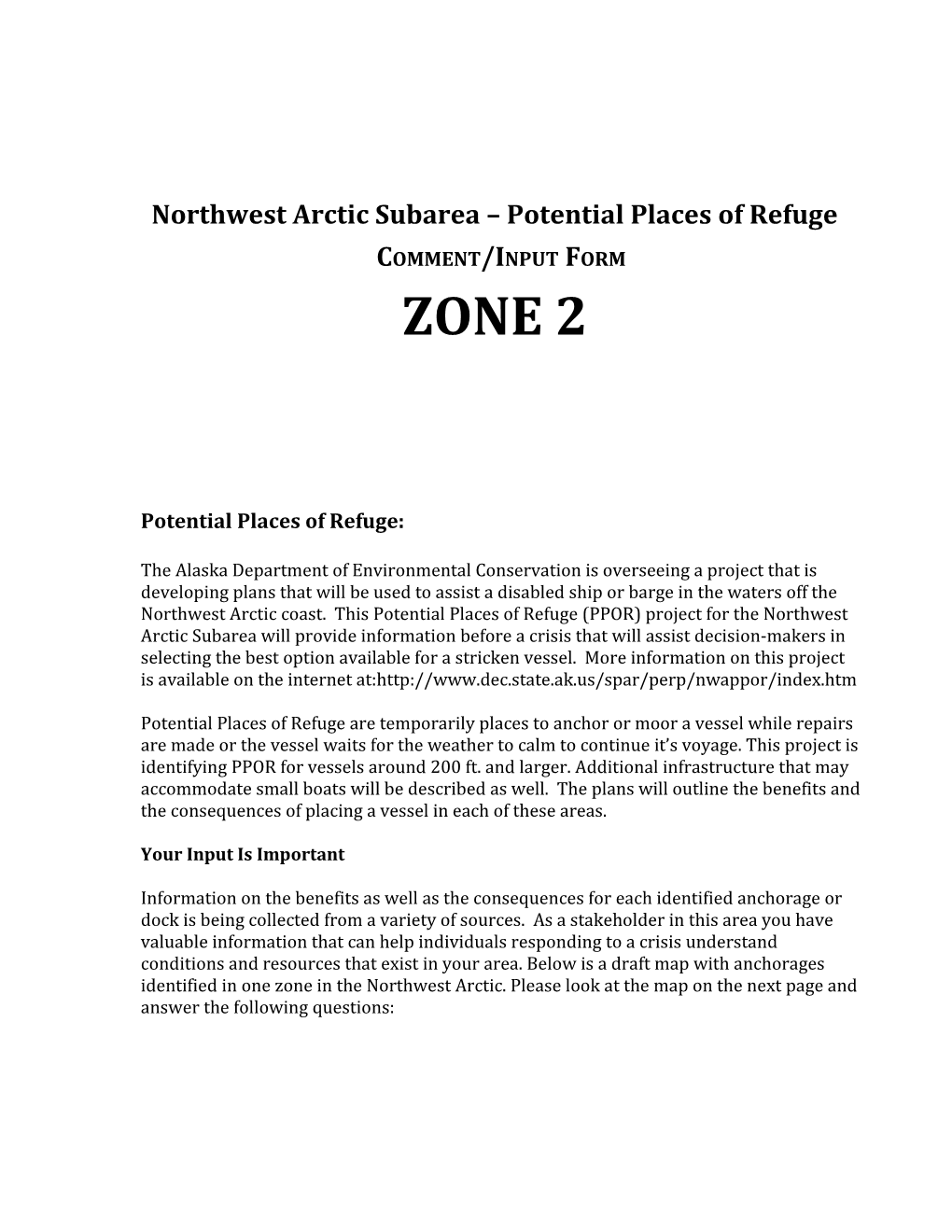 Northwest Arctic Subarea Potential Places of Refuge