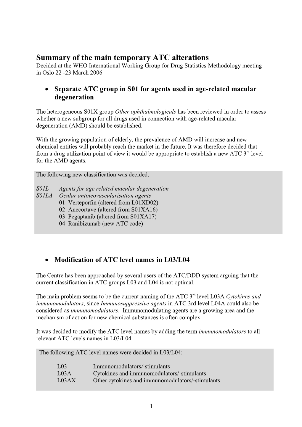 Summary of the Main Temporary ATC Alterations