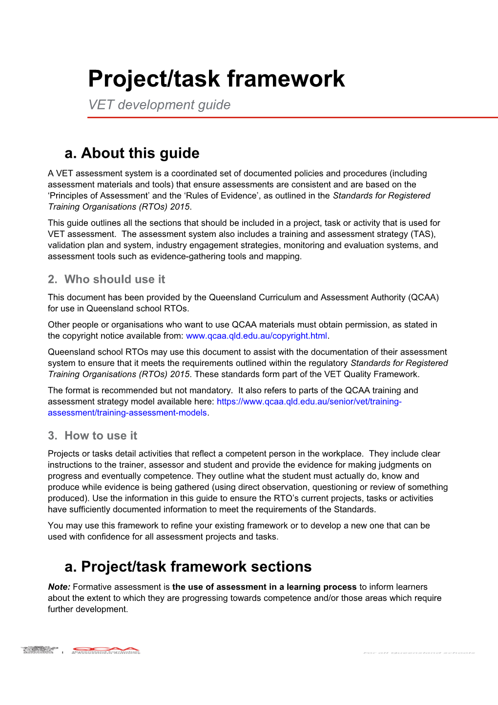 VET Development Guide: Project/Task Framework