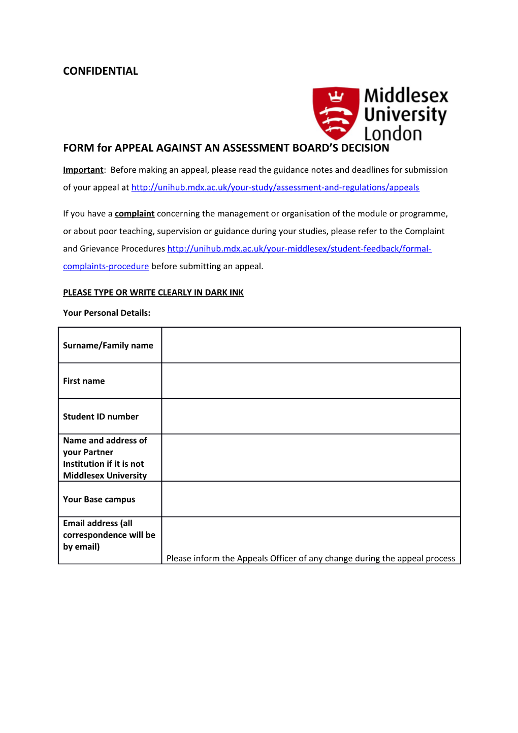 FORM for APPEAL AGAINST an ASSESSMENT BOARD S DECISION