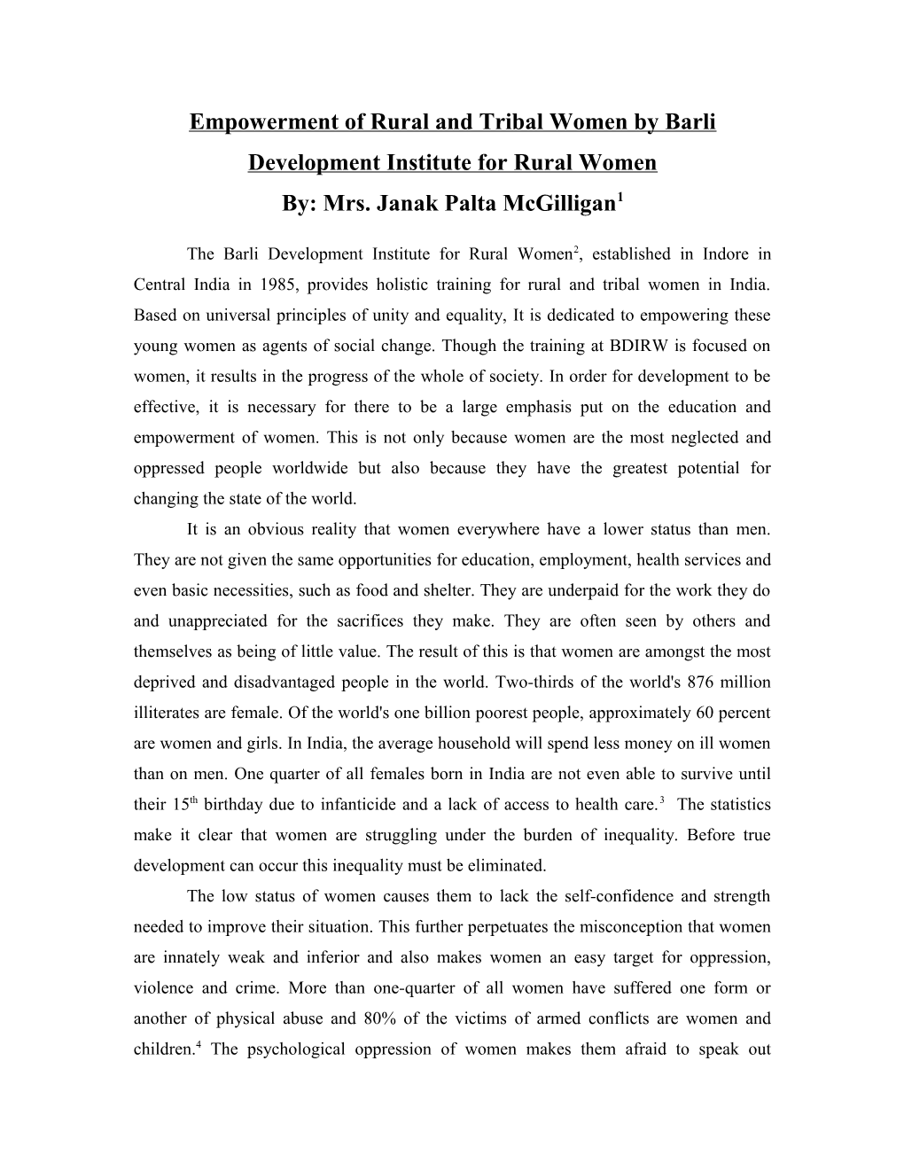 The Role of Women in Development from a Baha'i Perspective