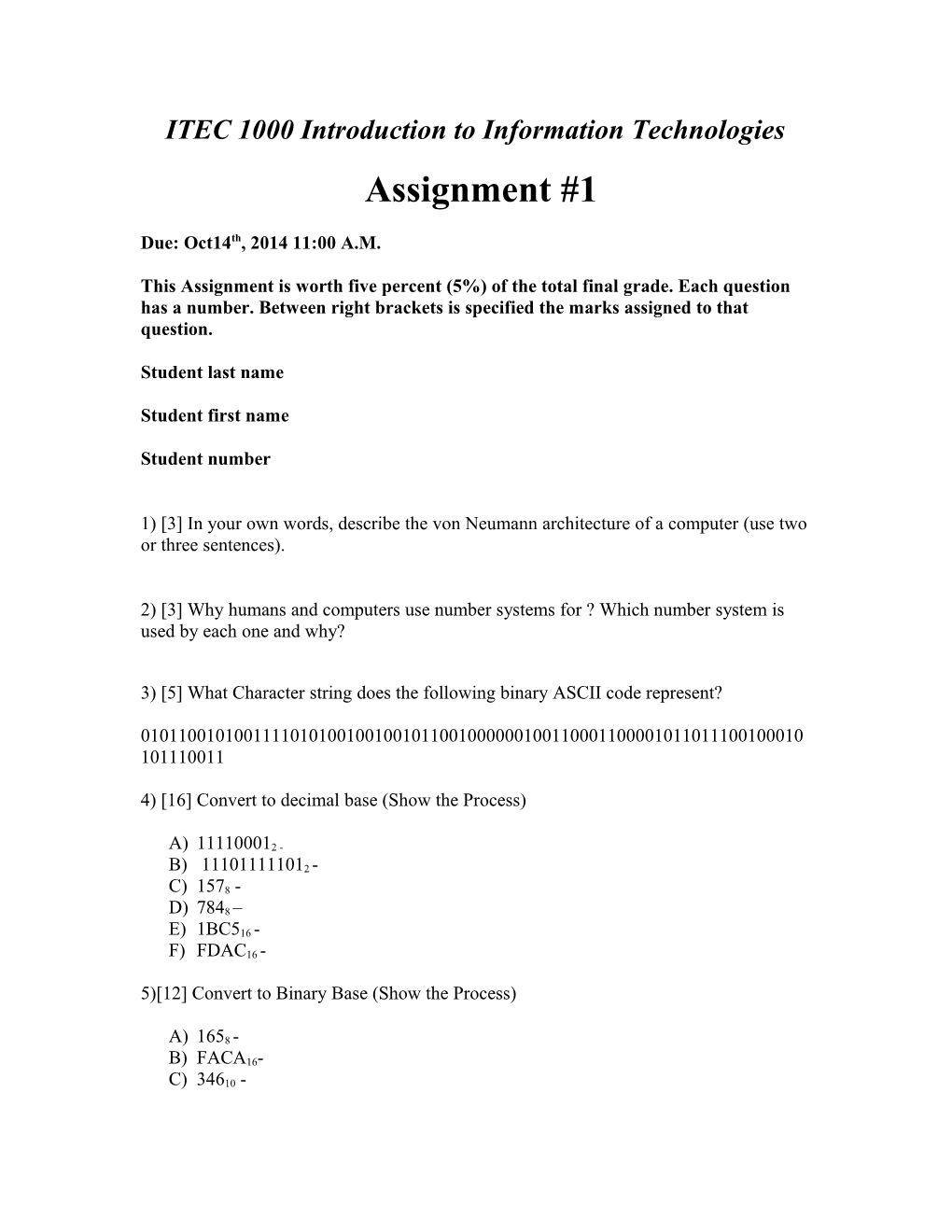 ITEC 1011 Introduction to Information Technologies